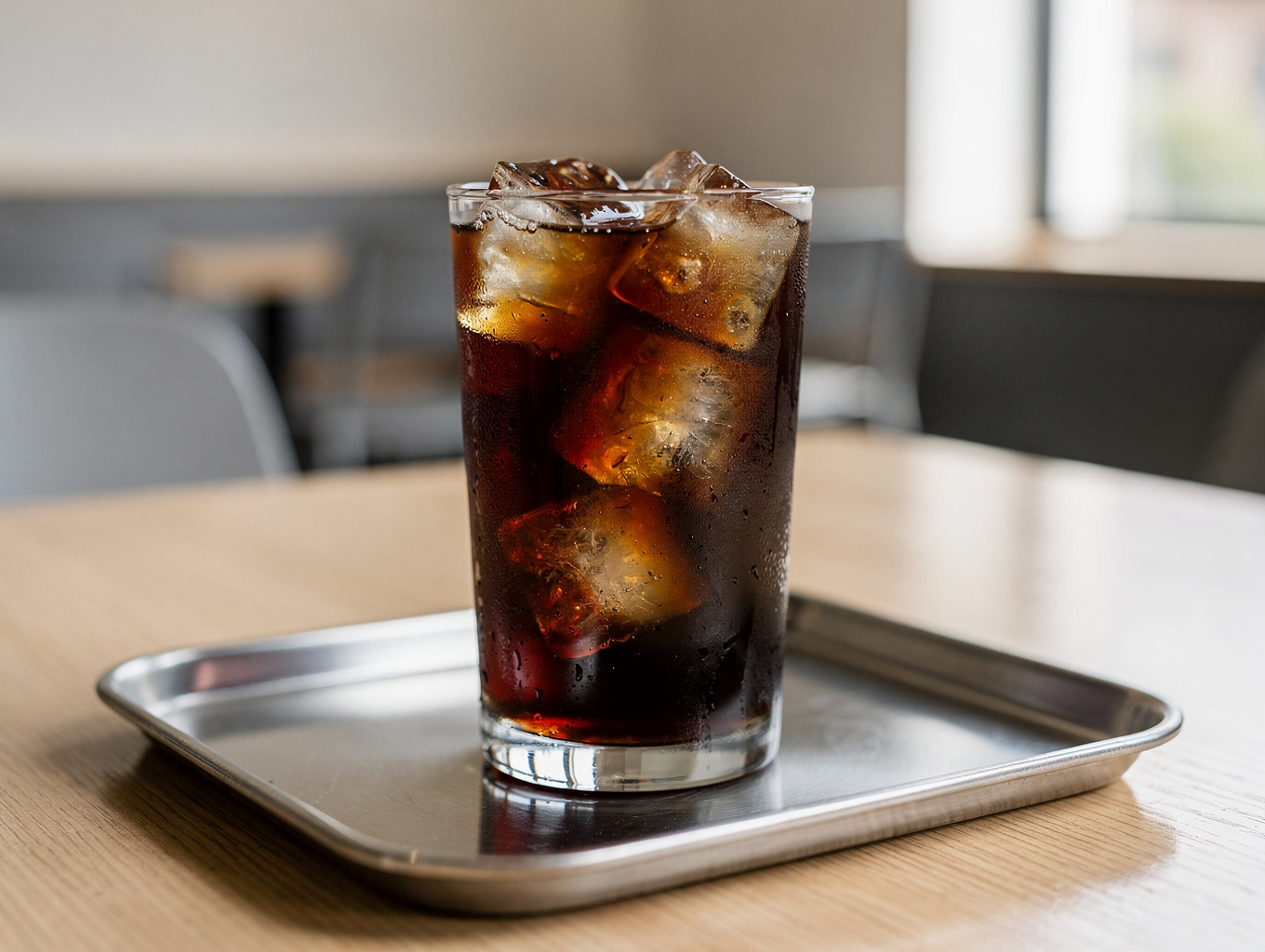 Cold brew coffee steeping in a glass carafe with ice