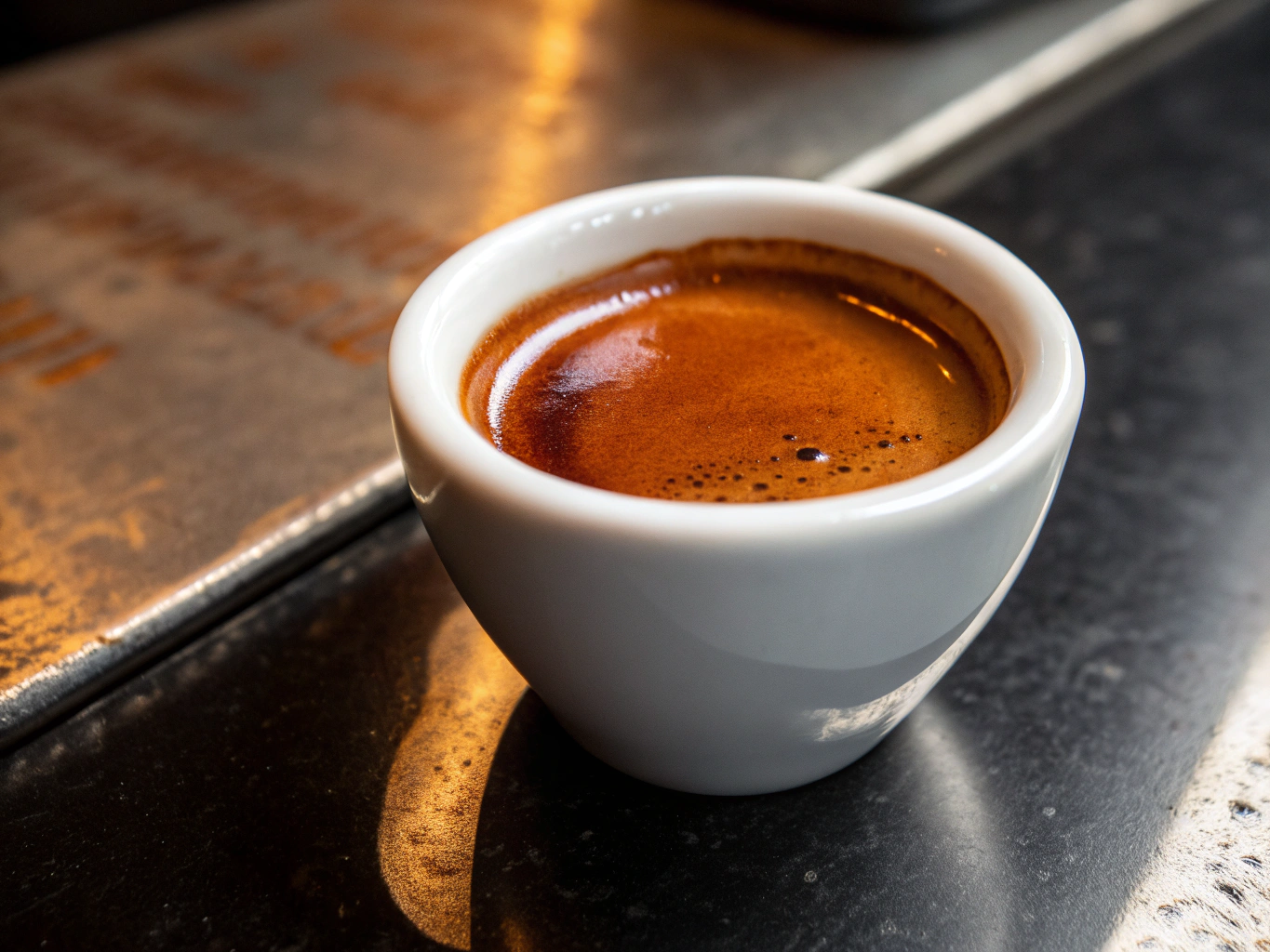 Macro shot of a perfect espresso extraction with rich crema